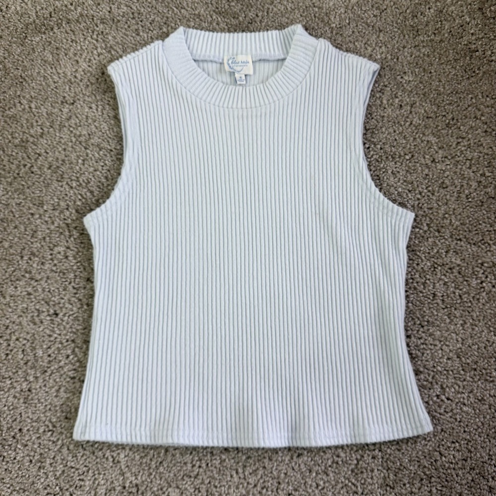 Blue Rain Tank Top Womens S Light Blue Ribbed Knit Sleeveless Crew Neck Basic